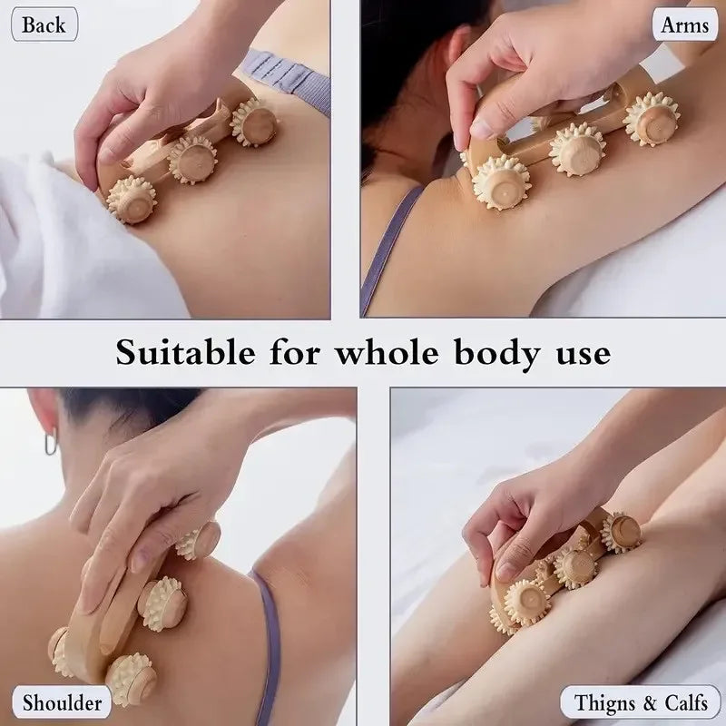 Manual Wooden Massage Roller for Neck, Back & Legs