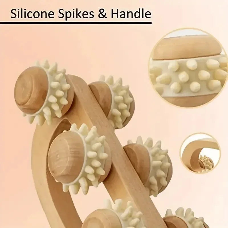 Manual Wooden Massage Roller for Neck, Back & Legs