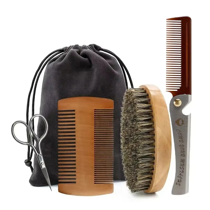 Men’s Beard Care Set – Shaving Brush, Comb & Scissors