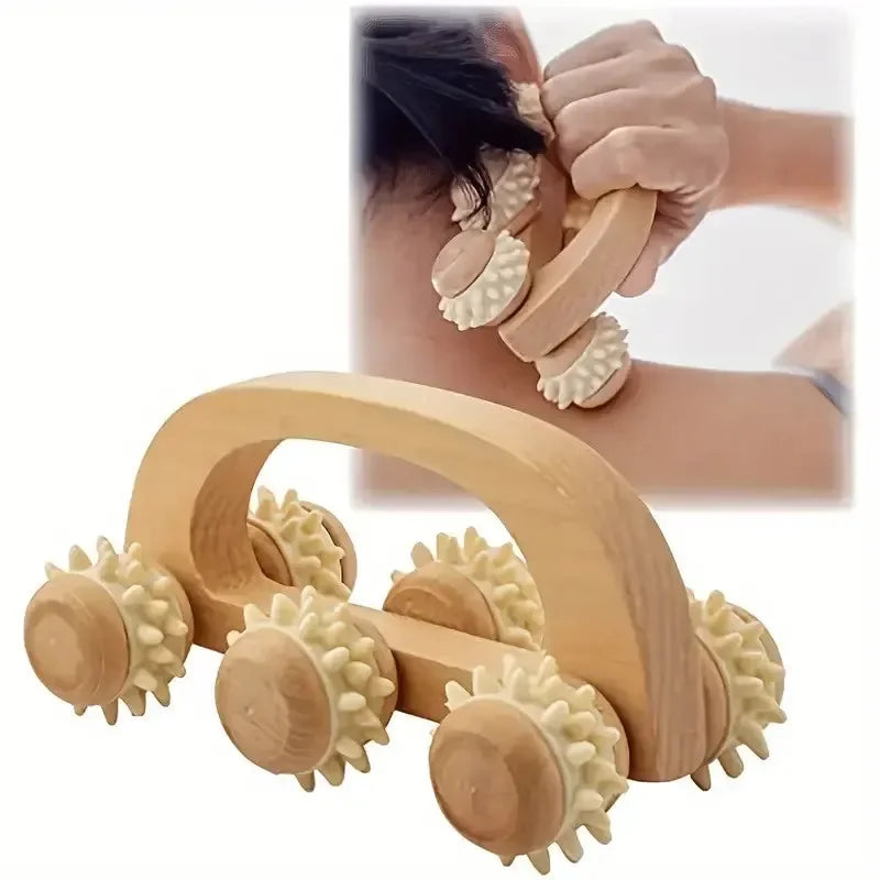Manual Wooden Massage Roller for Neck, Back & Legs