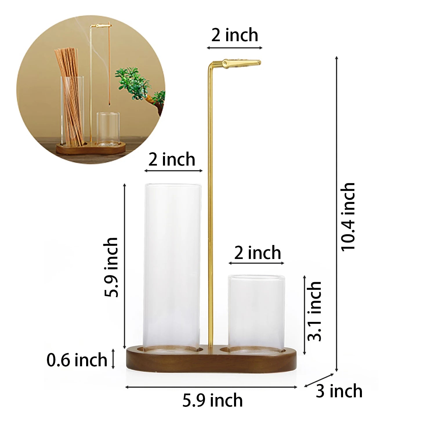 2-in-1 Glass Incense Holder with Wooden Base