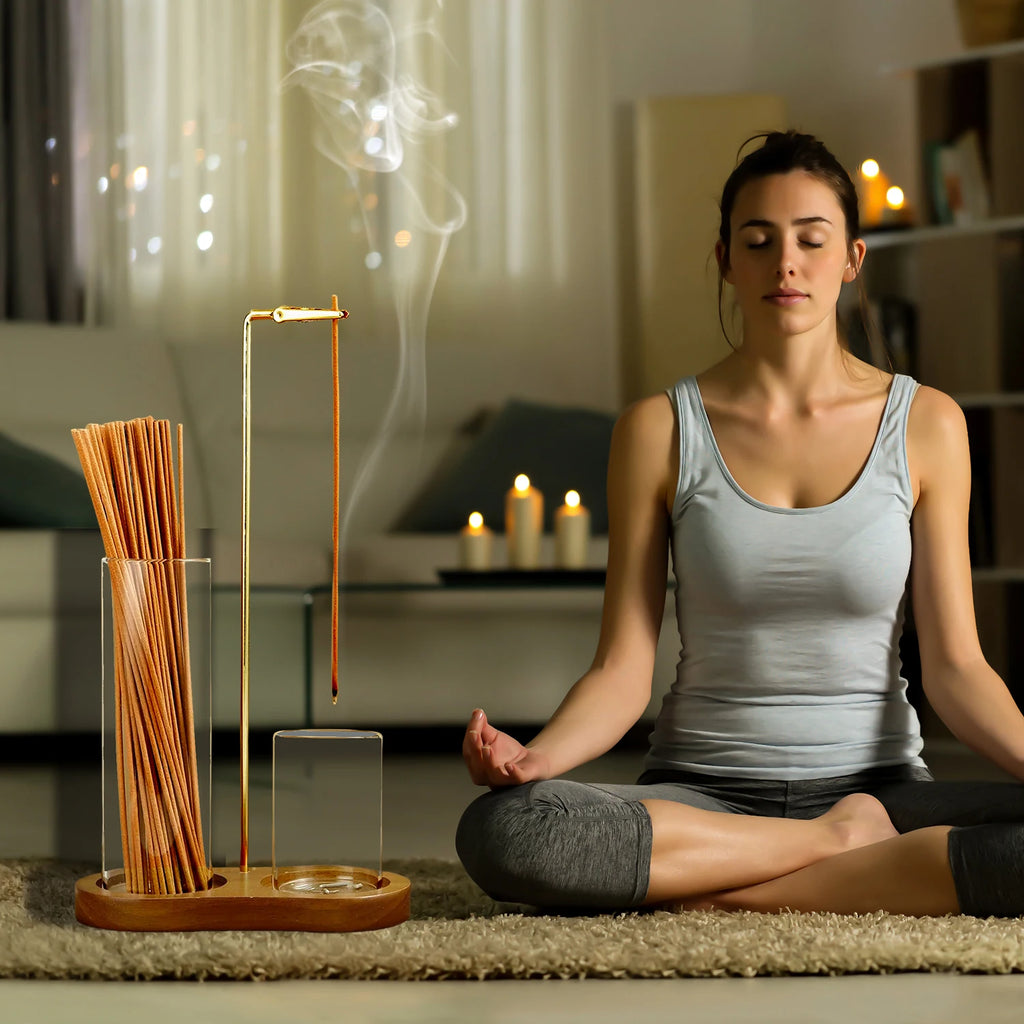 2-in-1 Glass Incense Holder with Wooden Base