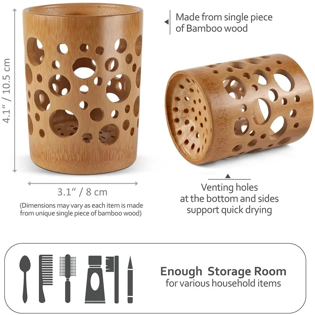 Bamboo Toothbrush Cup Holder – Air Circulation Bathroom Organizer