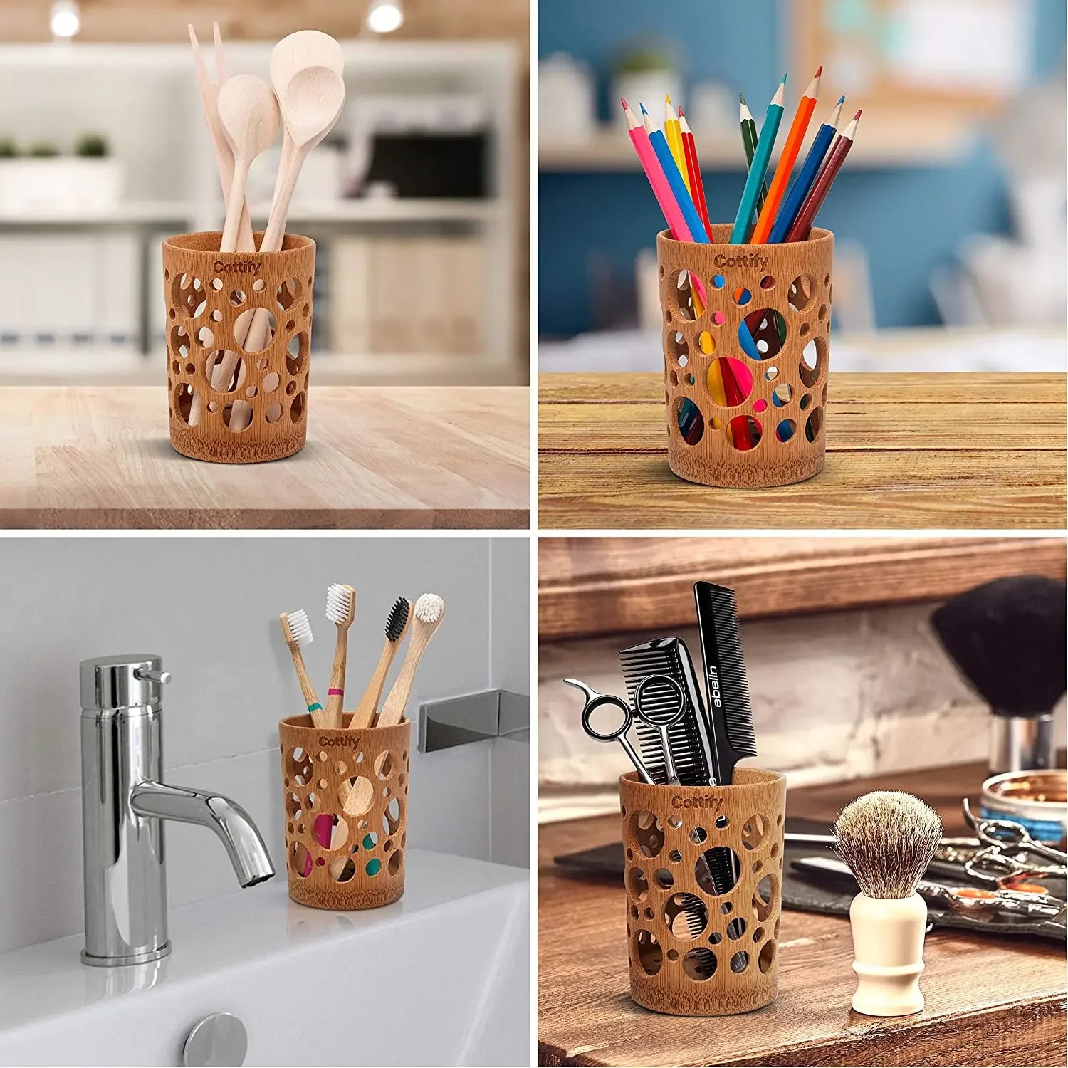 Bamboo Toothbrush Cup Holder – Air Circulation Bathroom Organizer