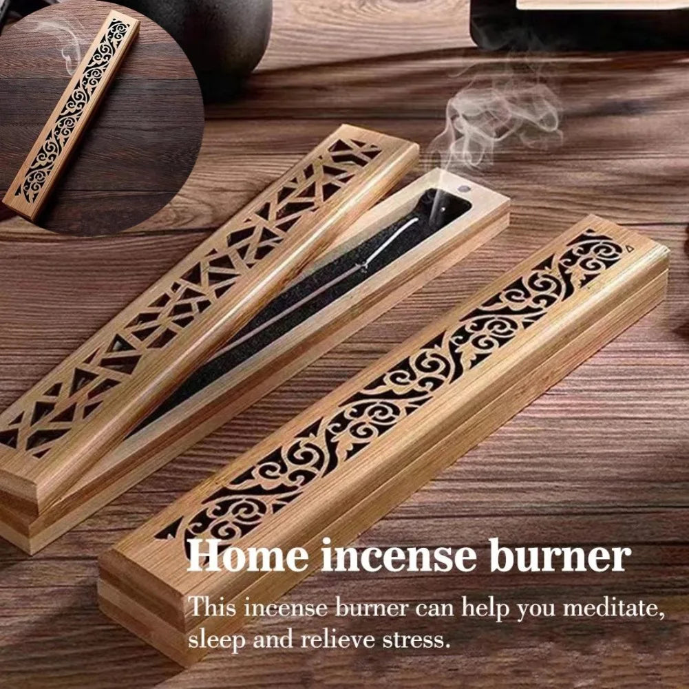 Natural Bamboo Incense Burner with Lid – Aromatherapy Wooden Box for Meditation & Home Decor