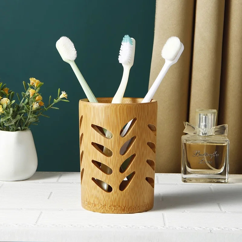 Bamboo Toothbrush Cup Holder – Air Circulation Bathroom Organizer