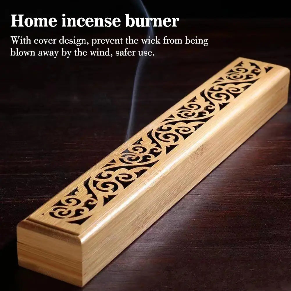 Natural Bamboo Incense Burner with Lid – Aromatherapy Wooden Box for Meditation & Home Decor