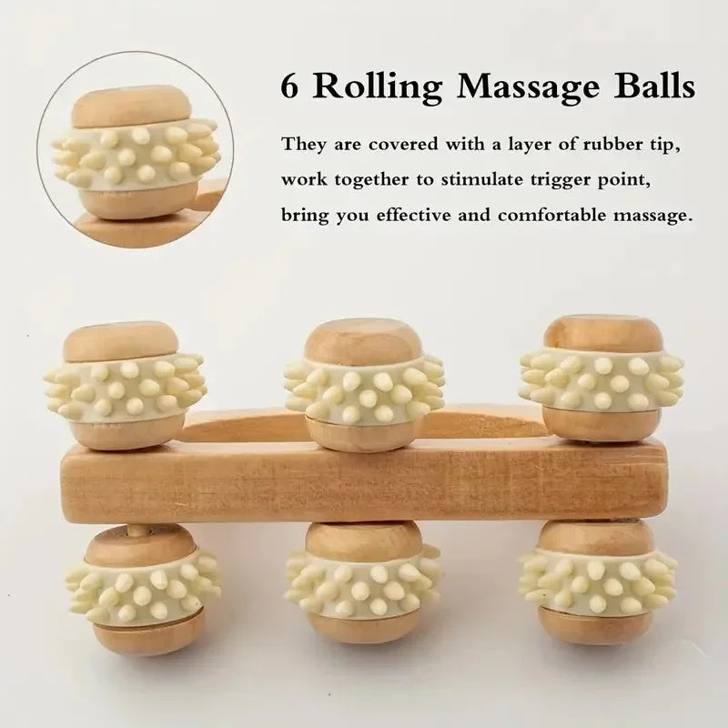 Manual Wooden Massage Roller for Neck, Back & Legs