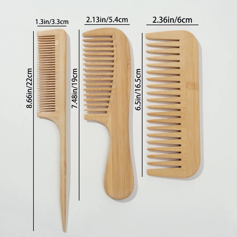 Anti-Static Bamboo Comb Set for All Hair Types