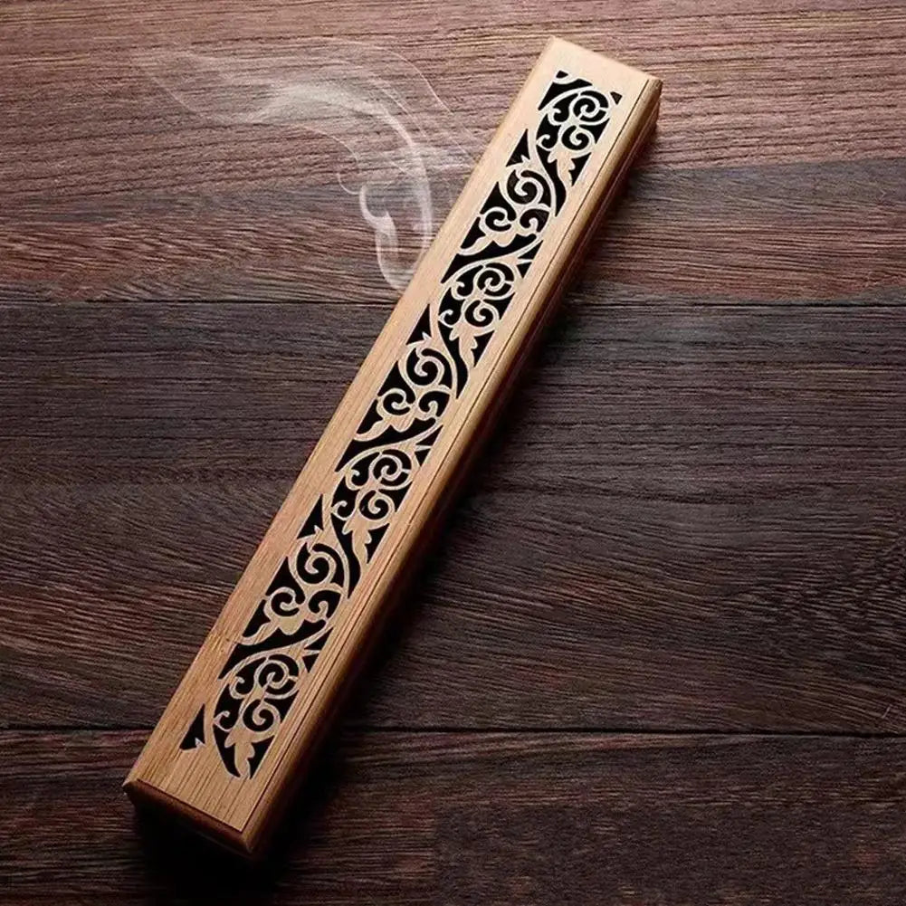 Natural Bamboo Incense Burner with Lid – Aromatherapy Wooden Box for Meditation & Home Decor